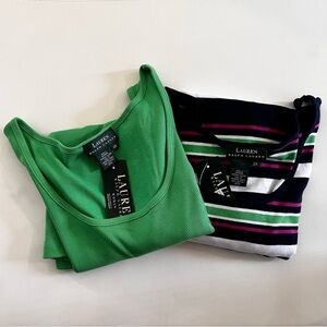 Lauren Ralph Lauren NWT Green Stripped Tank Top Set (2) Size 2X Plus y2k